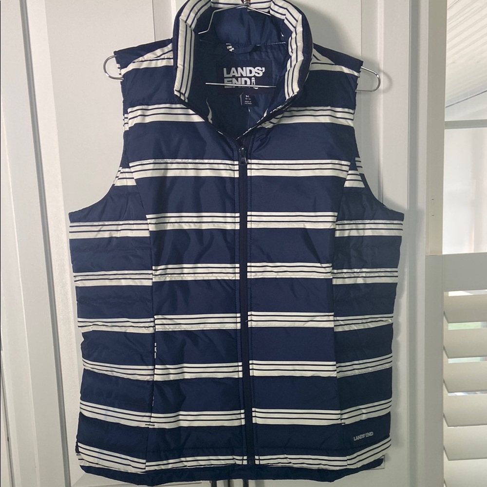 Lands' End Navy and White Puffer Vest